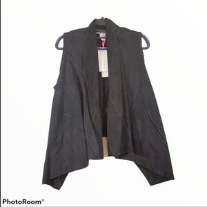 Rezrekshn by Esther Chen Hobo Lagenlook Suede Open Front Waterfall Leather Vest